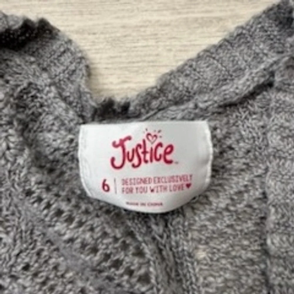 Justice Girls Gray Knit Cardigan‎ Sweater Fair Isle Pockets Size 6